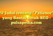 20 Judul tentang “Patience” yang Santai untuk SEO : pulsapedia.com